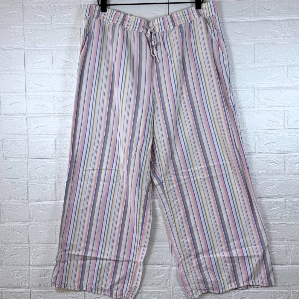 Gap Pajama Pants Women XL Multi Color Striped Wide Leg Drawstring Lounge